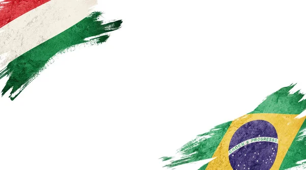 Прапори Угорщини та Бразилії на білому тлі — стокове фото